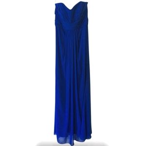 Cobalt Strapless Chiffon Dress with Pleated Bodice